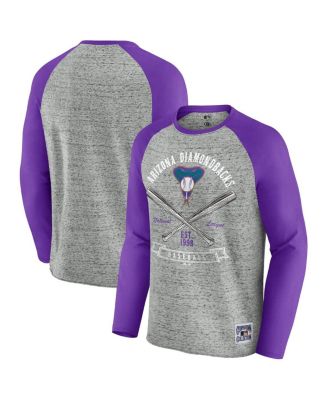 Fanatics - Men's Heather Gray Arizona Diamondbacks Raw Edge Raglan Long Sleeve Baseball T-Shirt