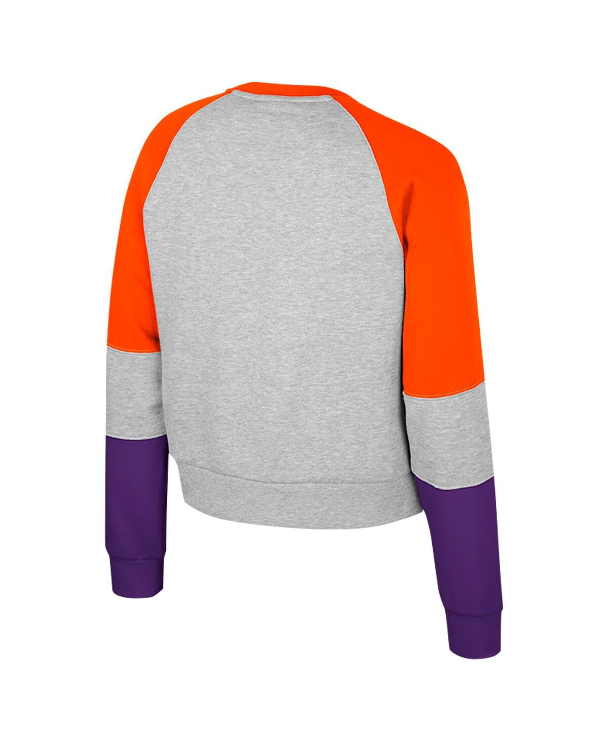 Colosseum Big Girls Heather Gray Clemson Tigers Katinka Rhinestone Pullover Sweatshirt In Gray