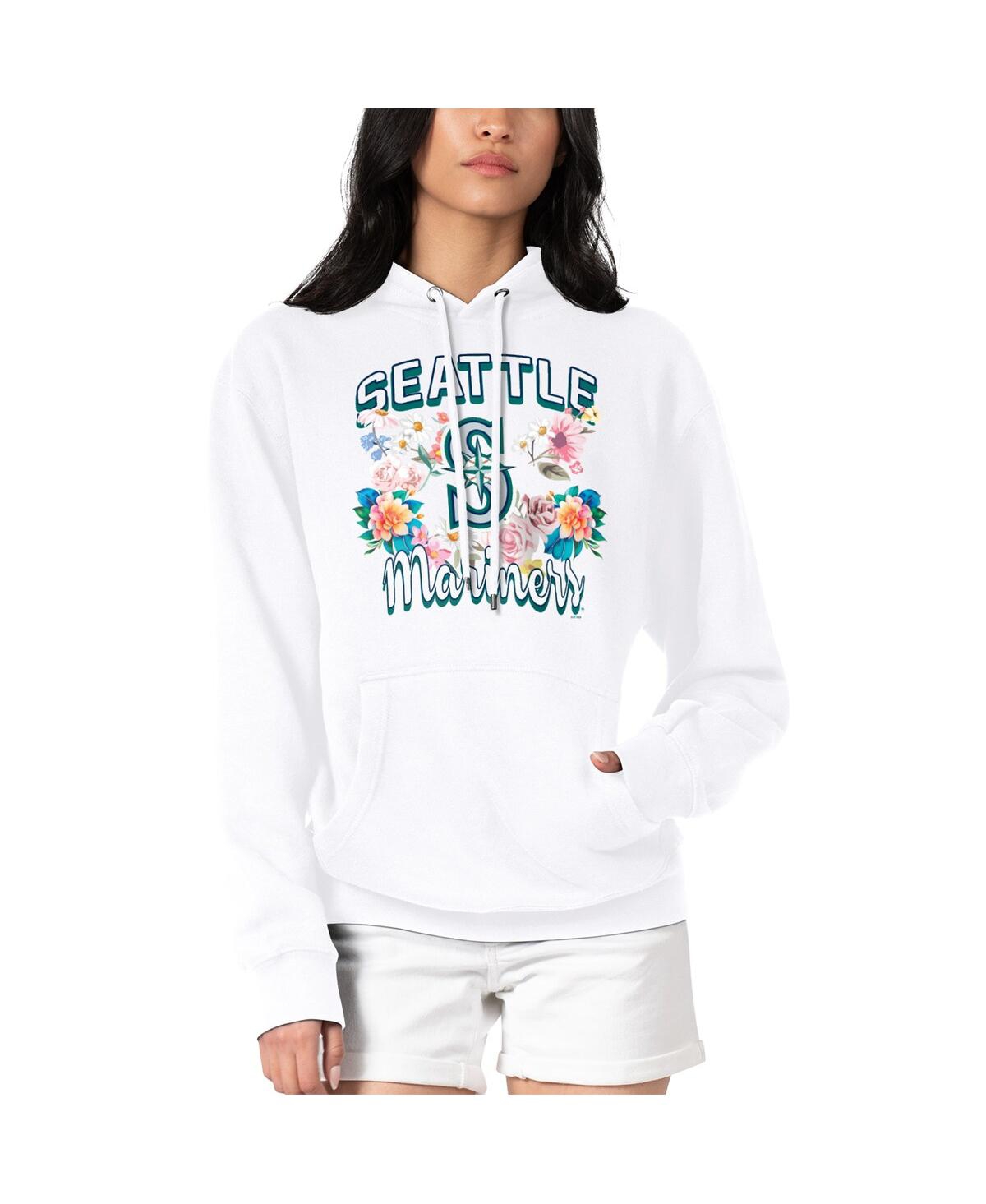 Women's White Seattle Mariners Flowers Graphic Pullover Hoodie - White