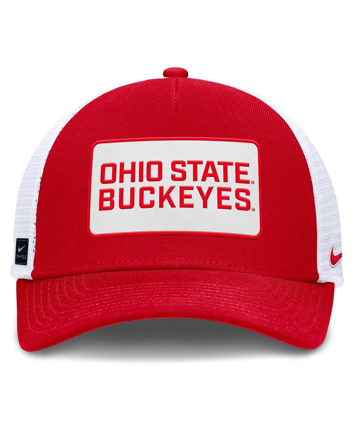 Nike Men's Scarlet/white Ohio State Buckeyes 2025 On-field Rise Patch Trucker Adjustable Hat In Multi
