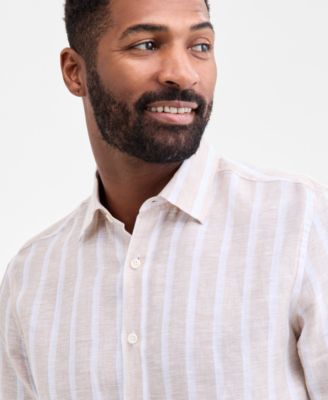Men's Facil Stripe Linen Long-Sleeve Shirt, Macy's Exclusive