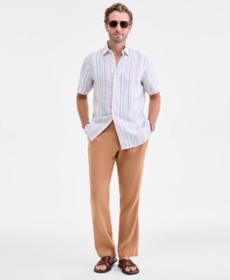 Club Room Men's Short-Sleeve Macro Striped Linen Shirt