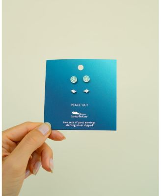 Earring Set - 2 pr - Peace/diamond (silver) - PEACE OUT