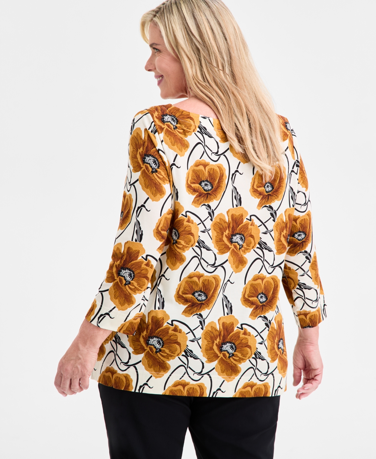 Jm Collection Plus Size Printed 3/4-sleeve Top, Macy's Exclusive In Multi