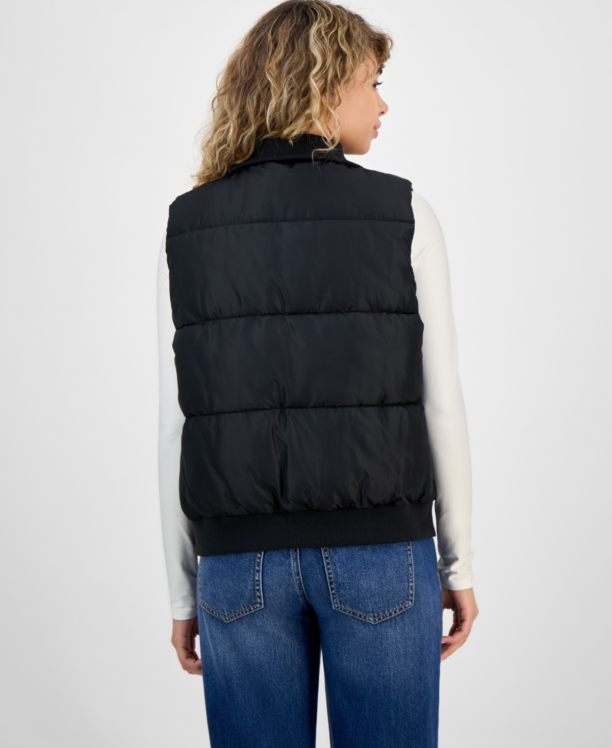 Madden Girl Women's Ribbed-trim Puffer Vest In Black