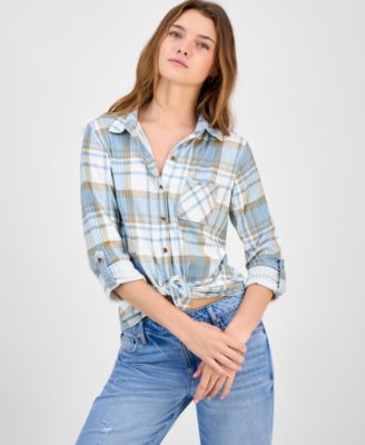 Juniors' Plaid Knit Shirt   