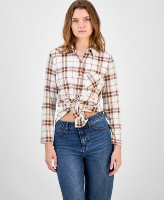 Just Polly Juniors' Plaid Knit Shirt Macy's