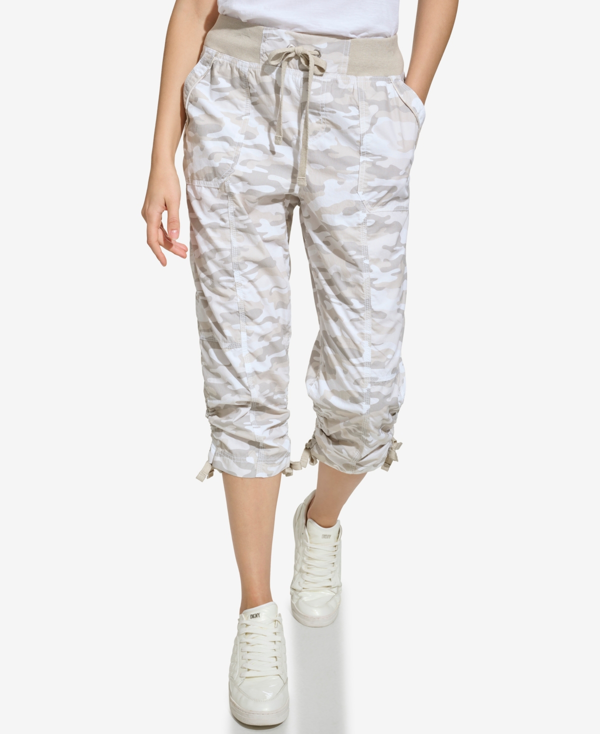Dkny Women's Convertible Capri Cotton Poplin Cargo Pants In Sand