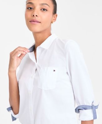 Women's Cotton Roll-Tab Button-Up Shirt