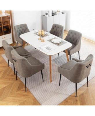 Modern Upholstered Dining Chairs Set of 6, Mid Century Kitchen Side Chairs with 5.12” Cushions and Back Pull Rod for Kitchen, Living Room