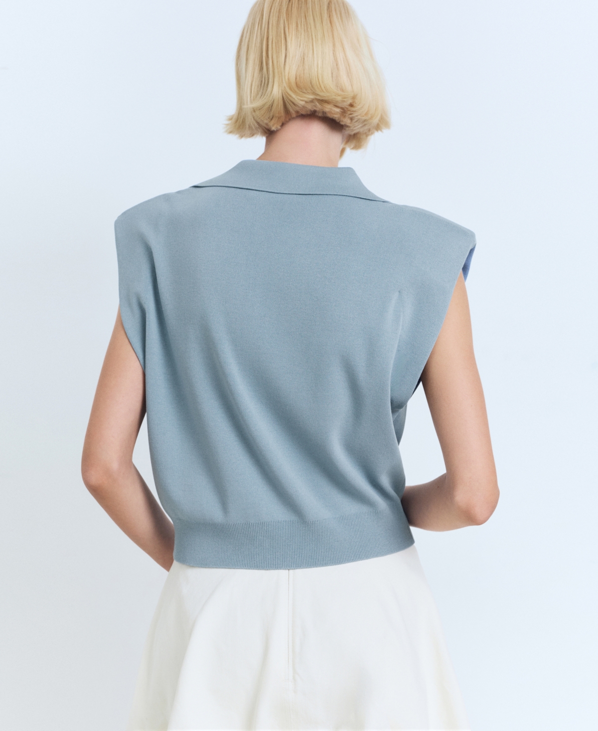 Mango Padded Shoulder Sweater Vest In Blue