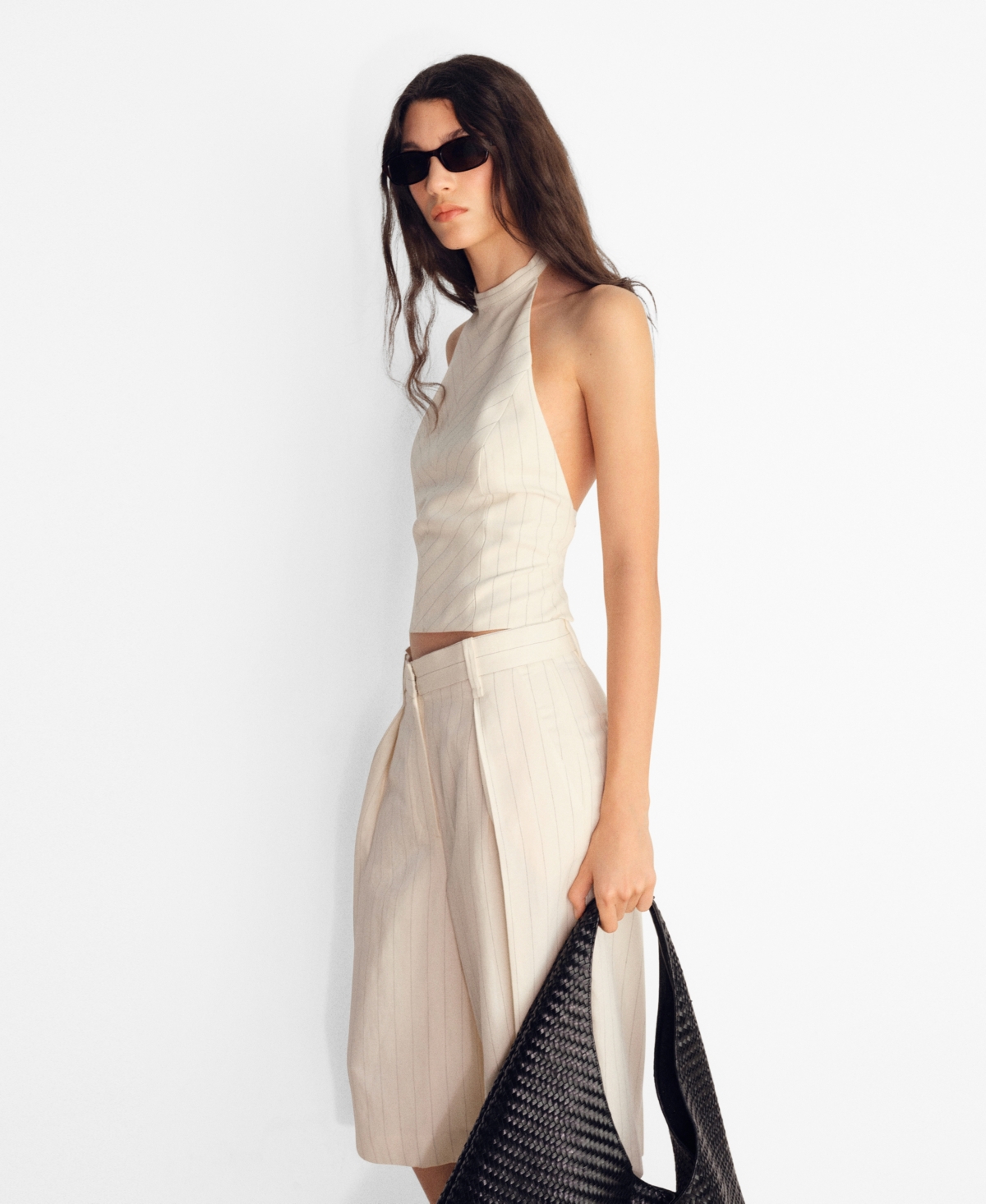 Mango Stripe Crop Halter Top In Neutral