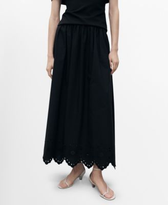 MANGO - Women's Embroidered Hem Cotton Skirt