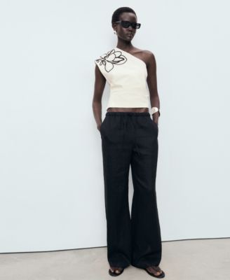 Women's Asymmetrical Embroidered Floral Top