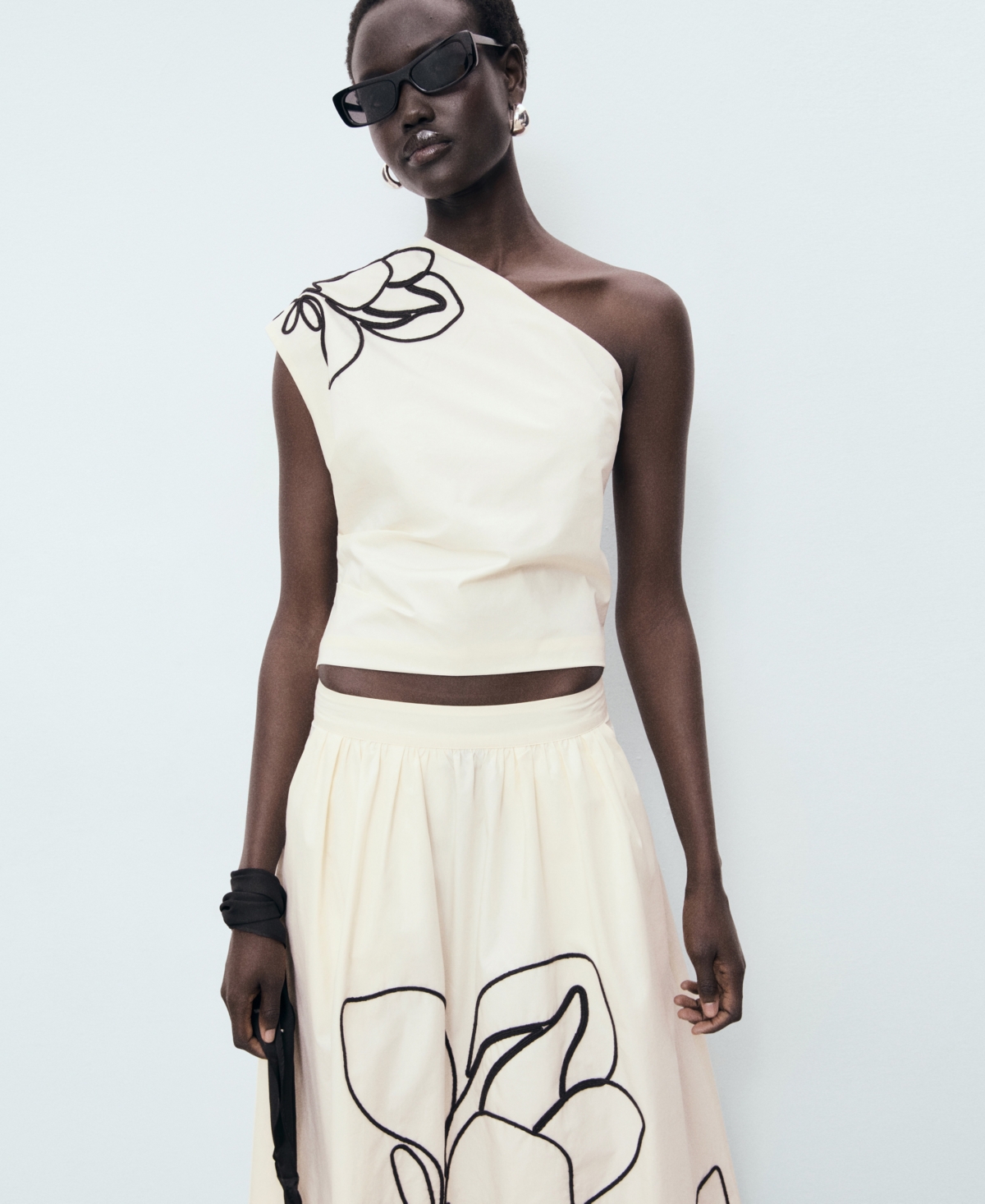 Mango Women's Embroidered Cotton Skirt In White