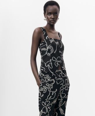 Women's Floral-Print Linen Suit Vest