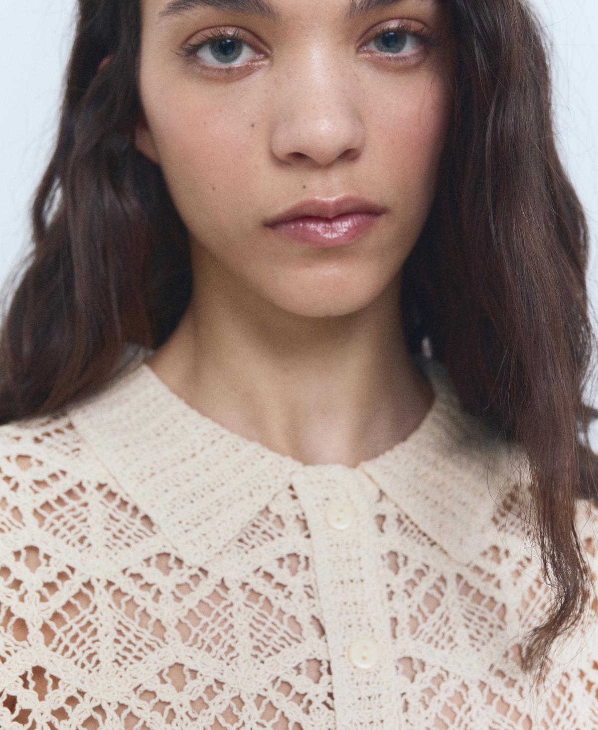 Mango Open Stitch Cotton Blend Knit Polo Sweater In Neutral
