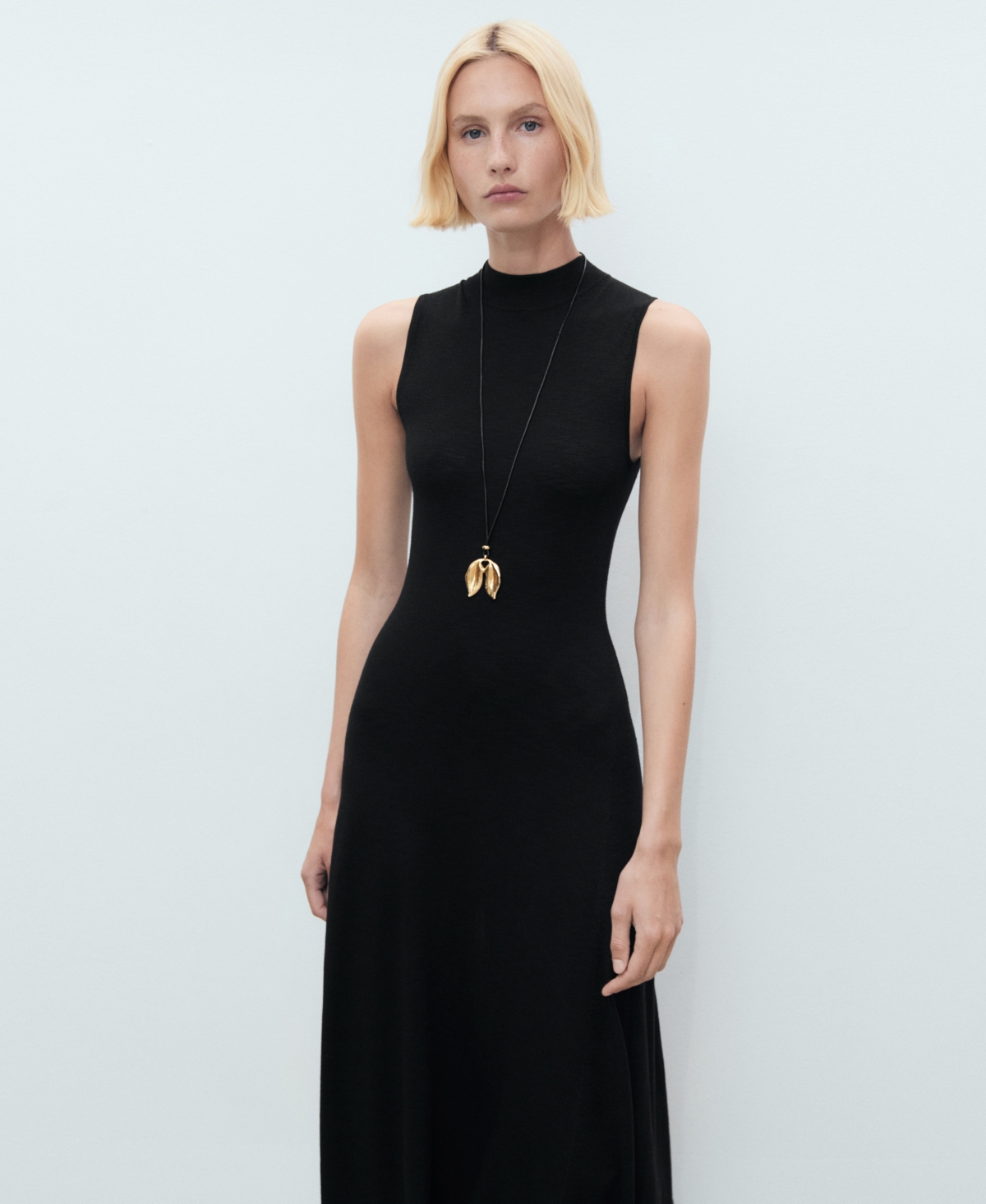 Mango Knit Flared Maxi Dress In Black
