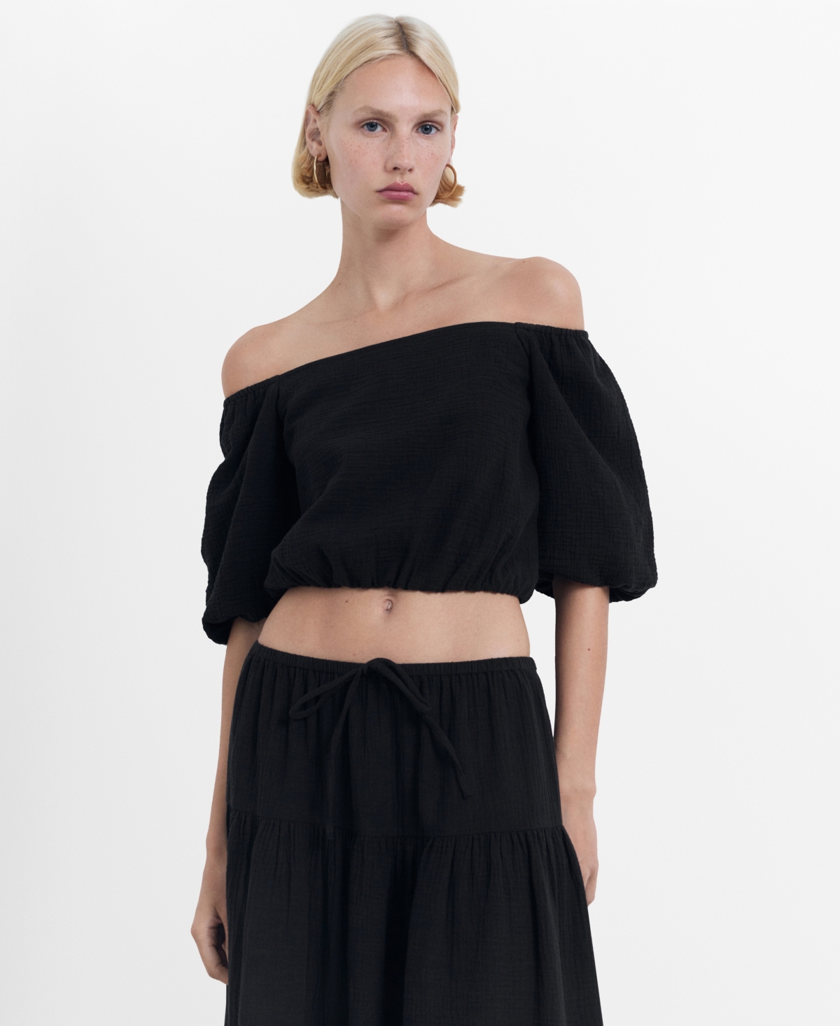 Mango Women's Puff Sleeve Strapless Blouse In Black