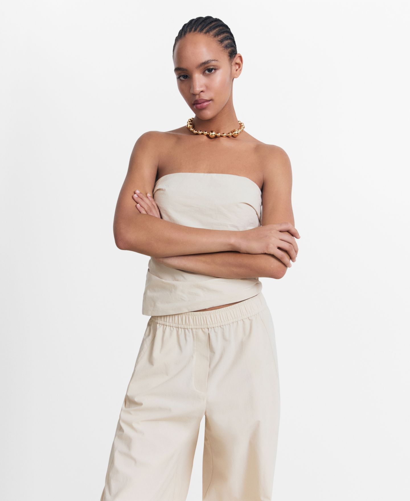 Женский топ Mango Asymmetrical Strapless, цвет: Экрю — фото 6