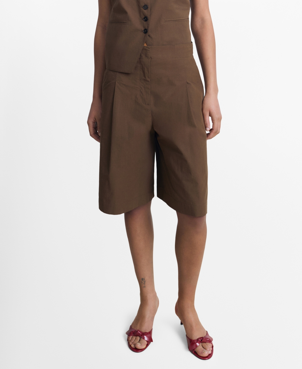 Women's Cotton Suit Bermuda Shorts - Brown