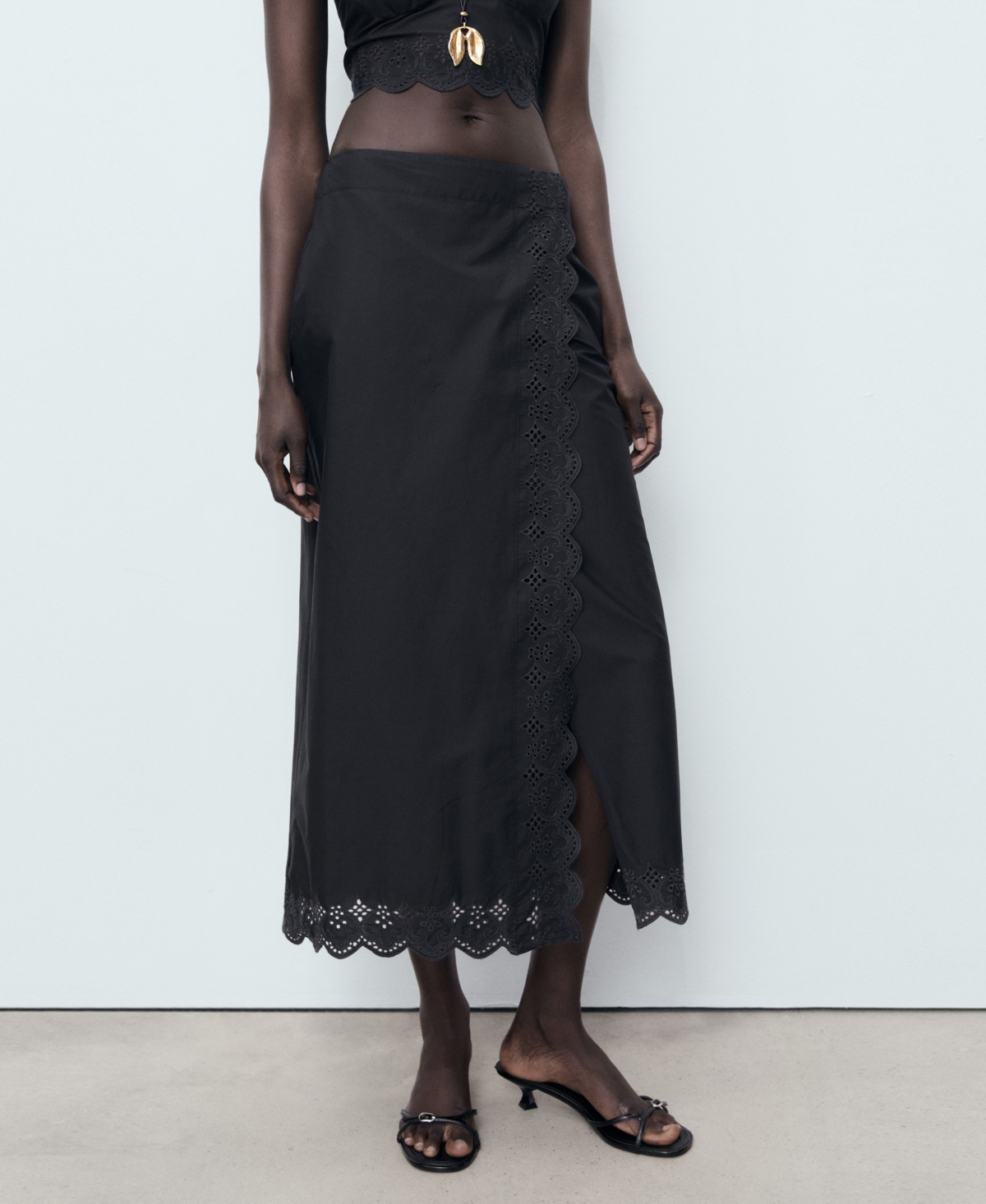 Mango Women's Embroidered Cotton Skirt In Black