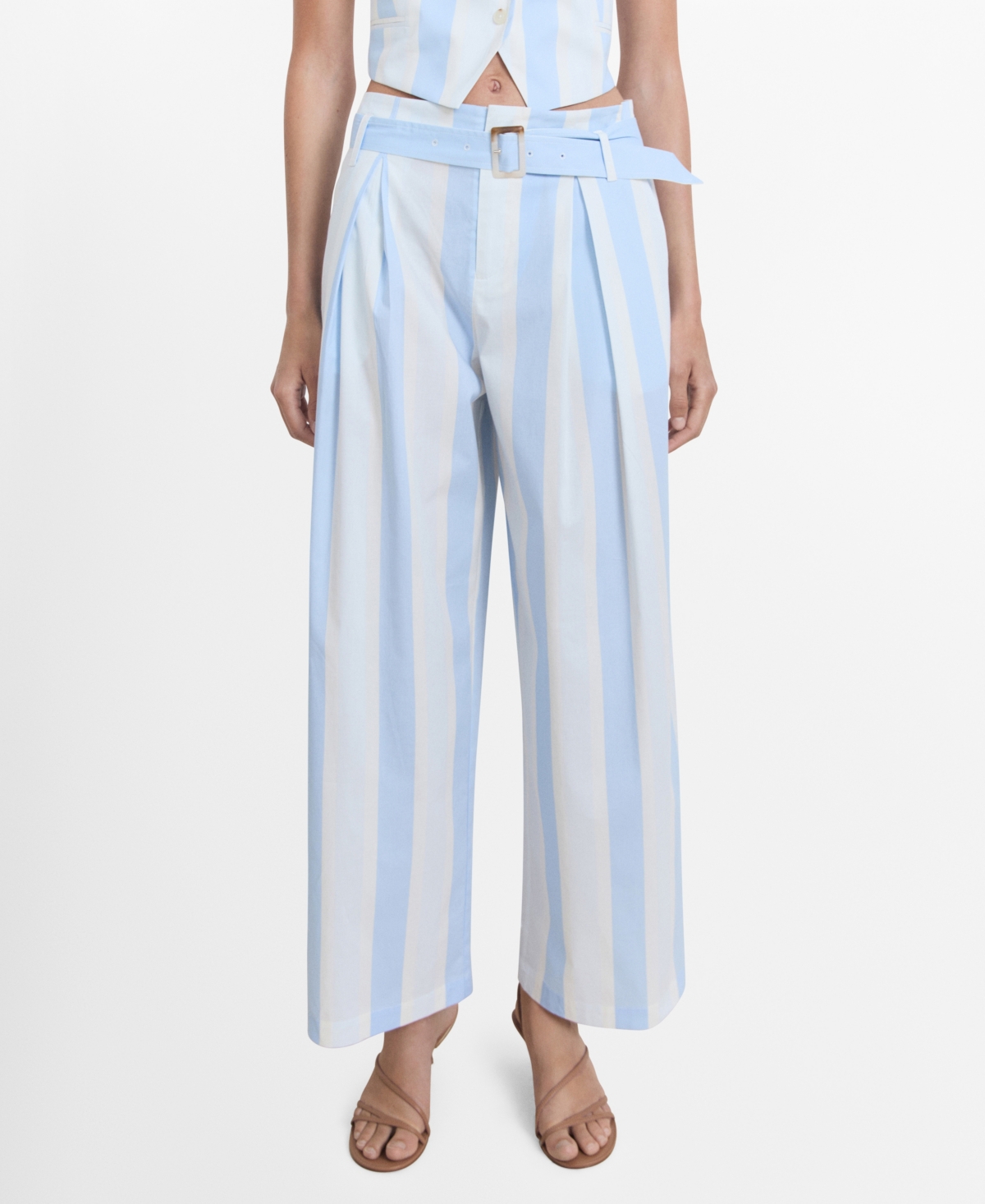 Mango Women's Belt Striped Culotte Pants In Blue