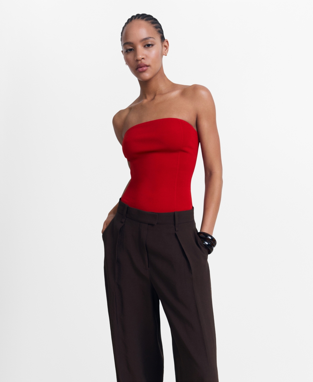 Mango Strapless Fitted Top Red In Red