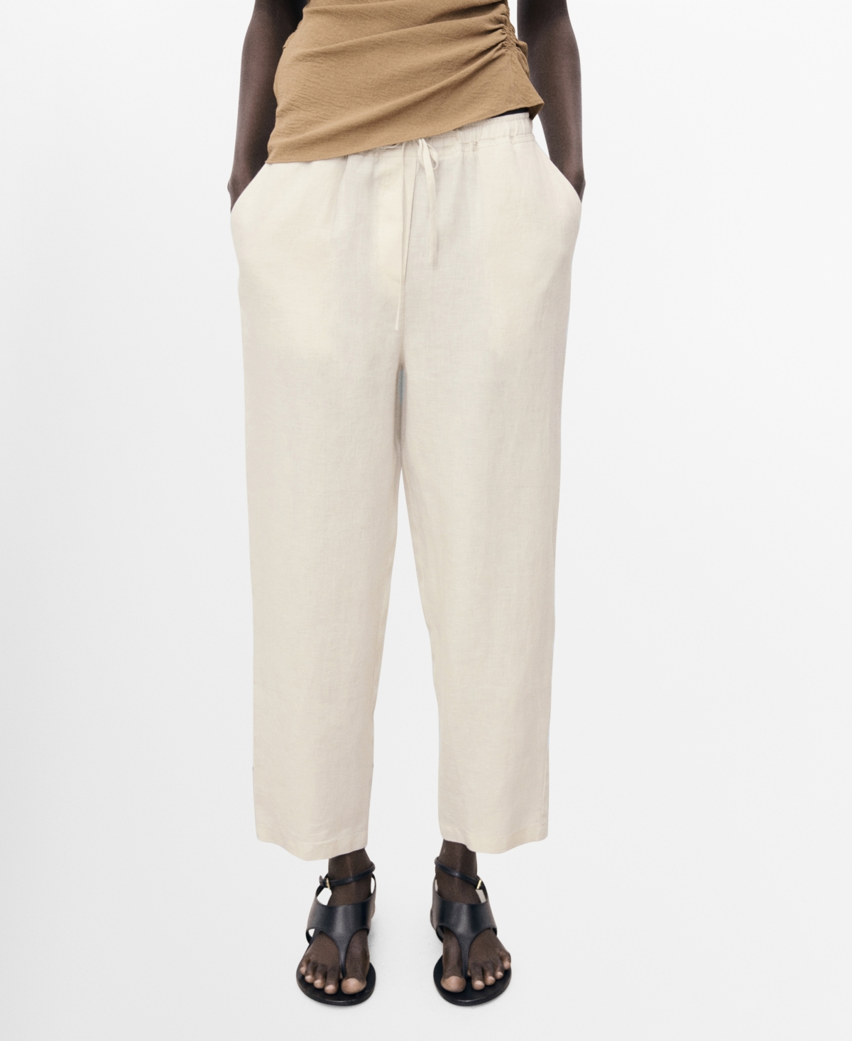 Mango Women's Drawstring Linen Pants In Gray