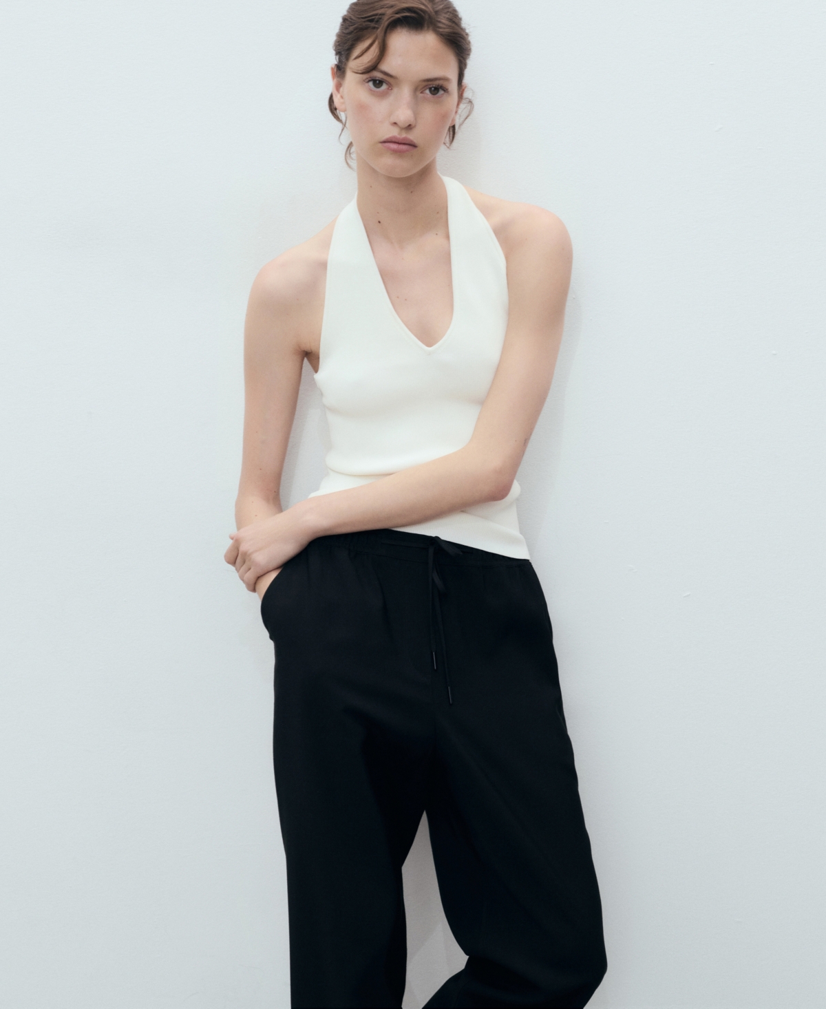 Mango Flowy Drawstring Pants In Black