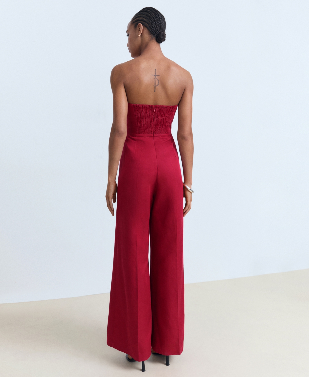 Mango Bandeau Fold Detail Jumpsuit In Orange