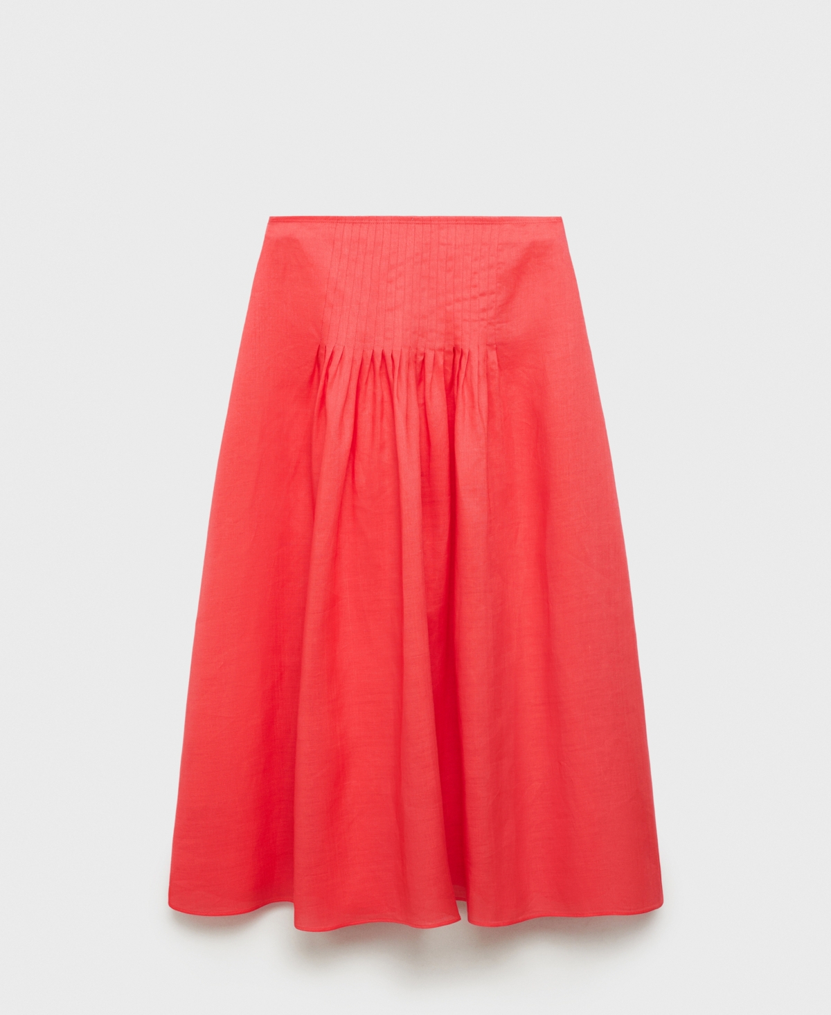 Mango Pleated Ramie Midi Skirt In Red