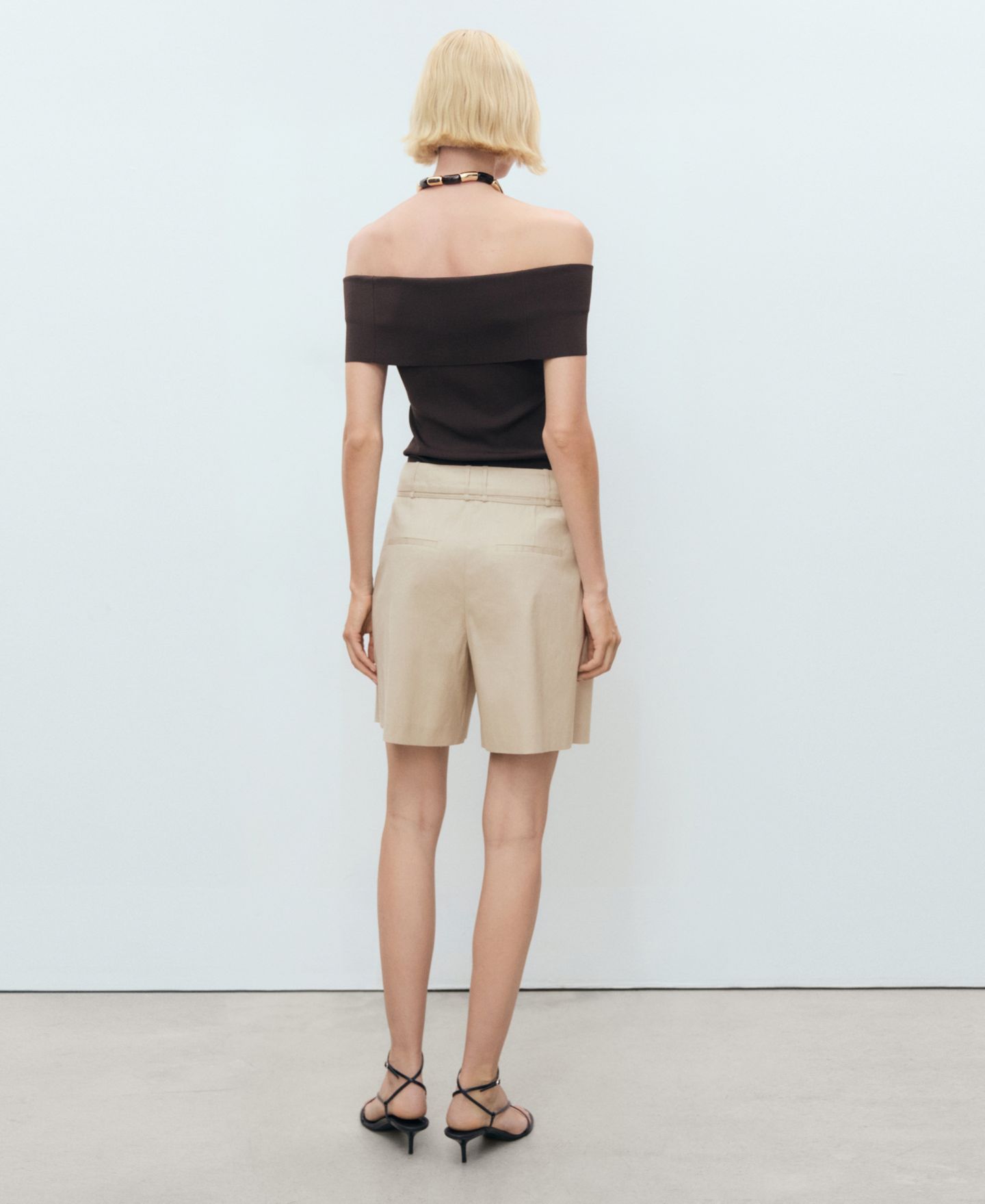 Женские шорты Mango Bow Belt Linen, цвет: Бежевый — фото 2