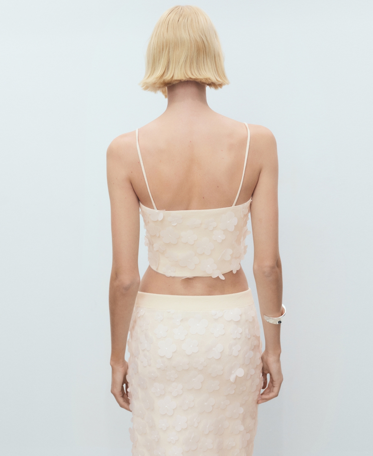 Mango Floral Appliqué Knit Crop Camisole In White
