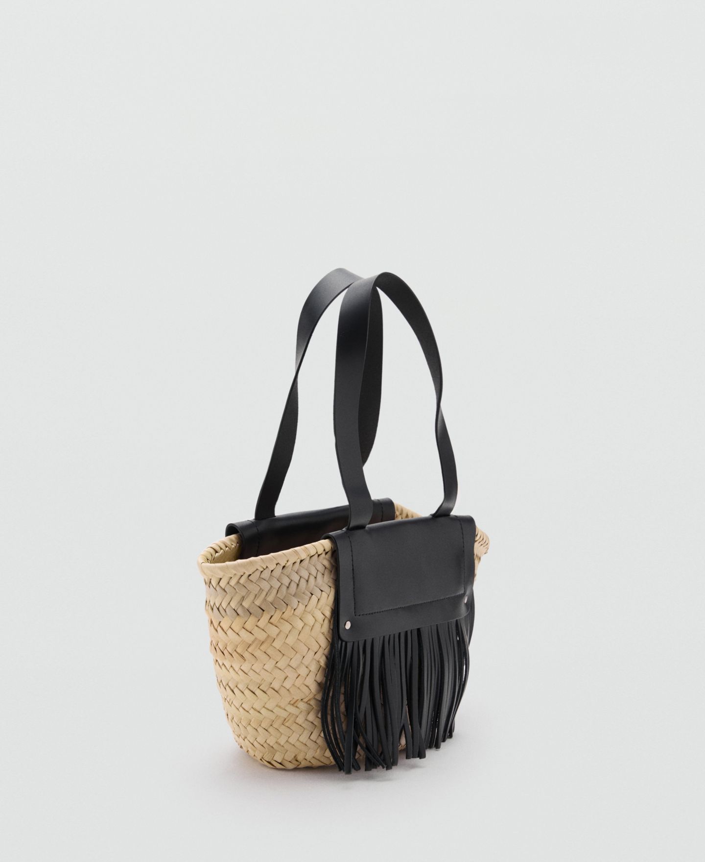 Женская сумка MANGO Leather Fringes Natural Fiber Handbag, цвет: Чёрный — фото 2