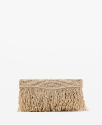 MANGO - Women's Fringes Detail Natural Fiber Handbag