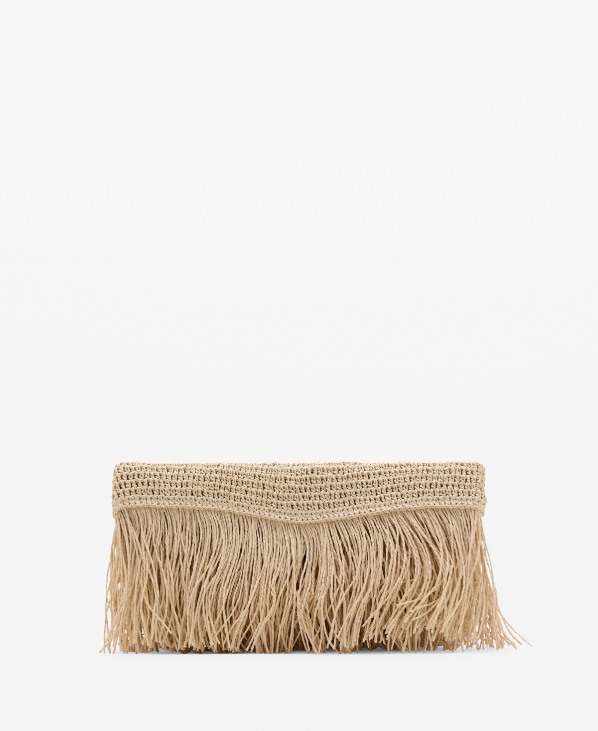 Mango Women's Fringes Detail Natural Fiber Handbag