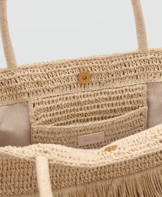 Women's Fringes Detail Natural Fiber Shoulder Bag