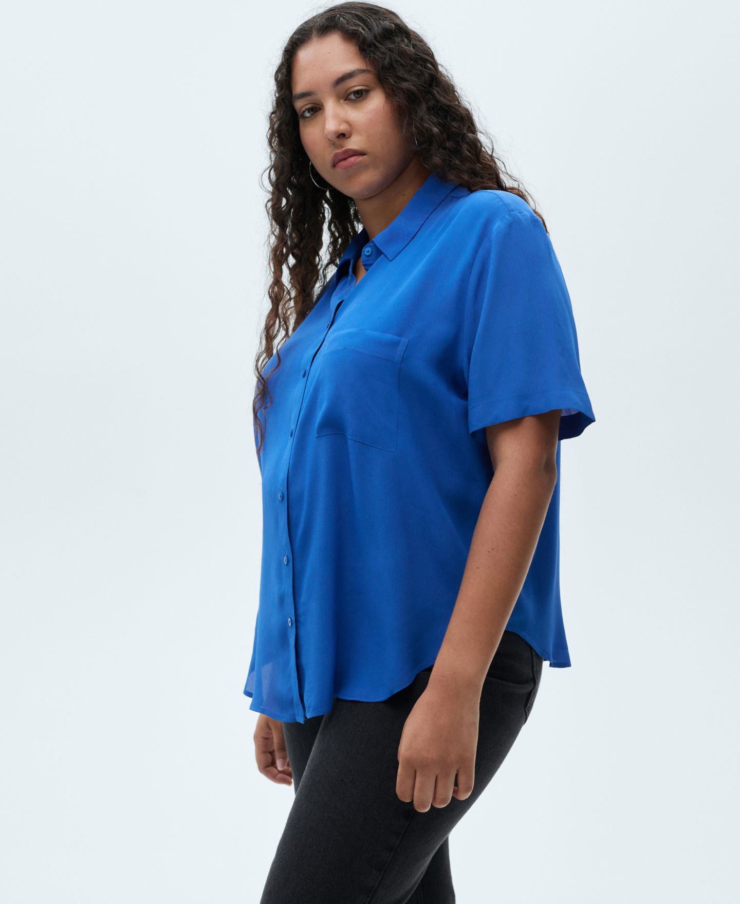 Женская рубашка Mango Short Sleeve, цвет: Синий — фото 6