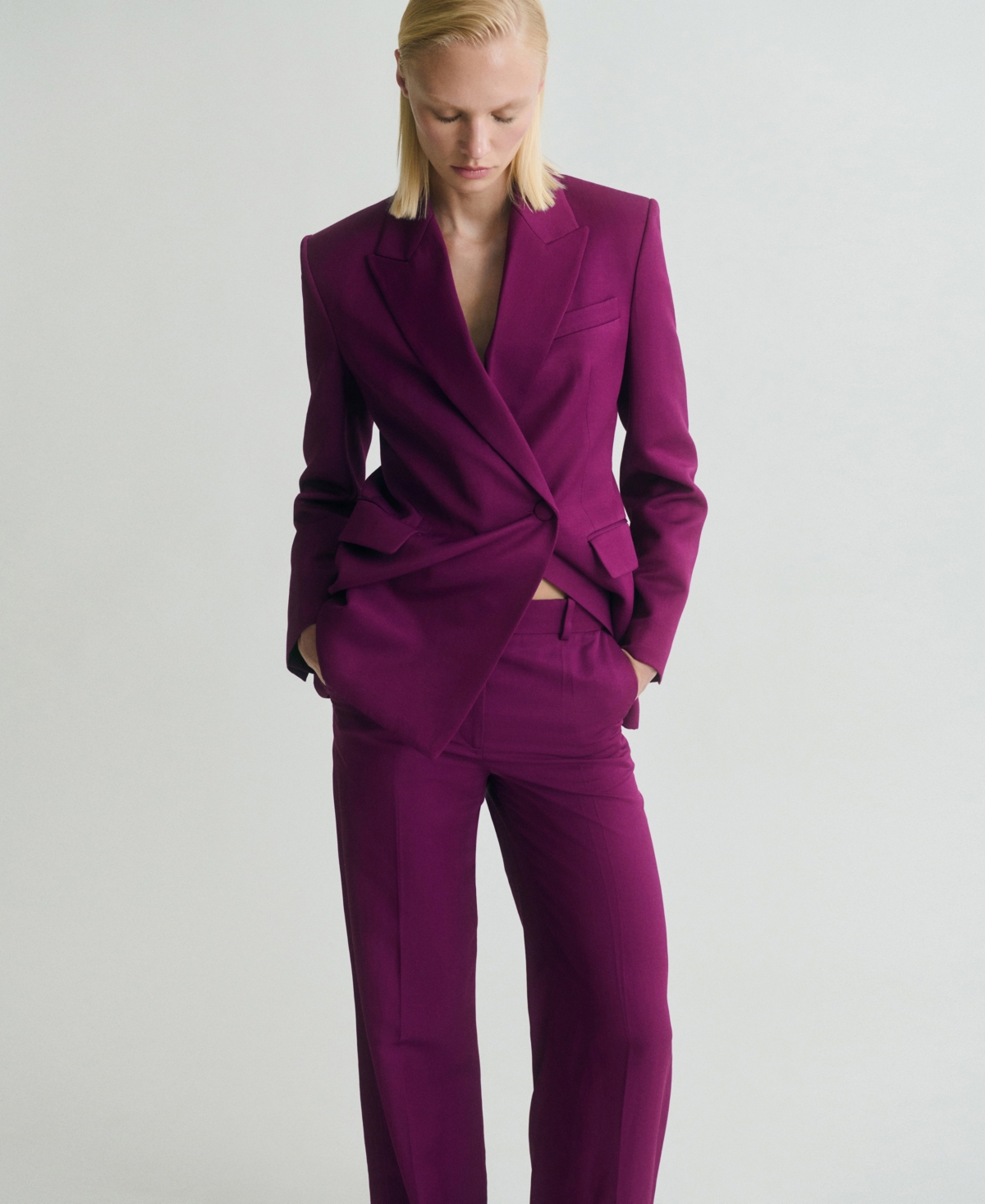 Mango Straight Leg Suit Trousers In Purple