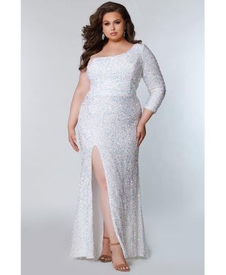 Women's One-Shoulder Long Sleeve Sequin Gown