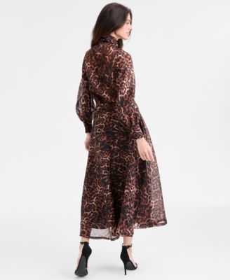 Anne Klein Womens Leopard Print Mock Neck Blouse Skirt In Animal Print