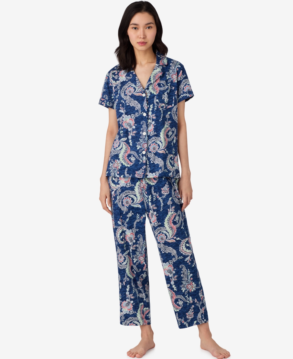 Women's Short Sleeve Notch Collar Capri Pant Pajama Set - Ditsy Boutique