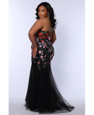 Women's Sweetheart Neckline Fitted Floral Gown