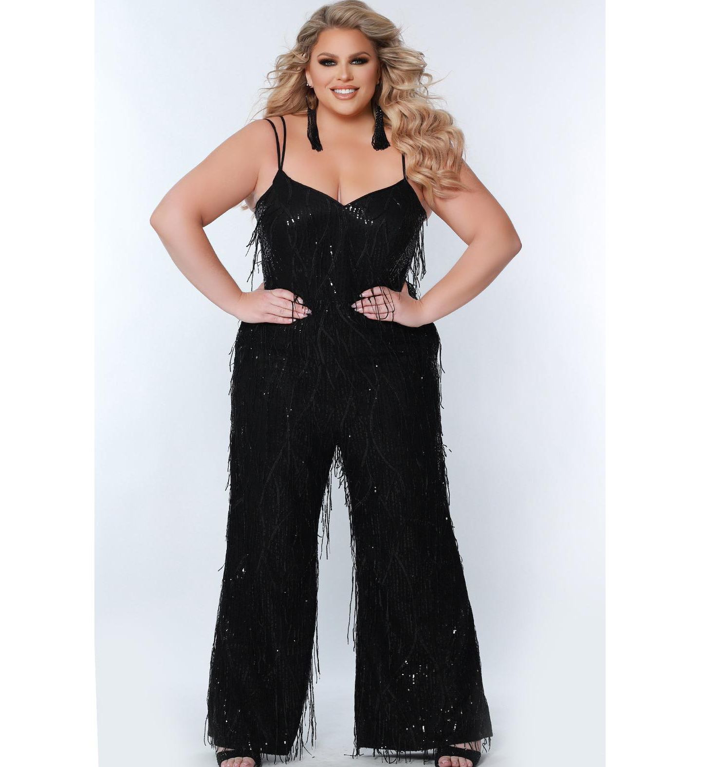 Женский комбинезон Sydney's Closet Sequin Jumpsuit with Fringe, цвет: Raven — фото 1
