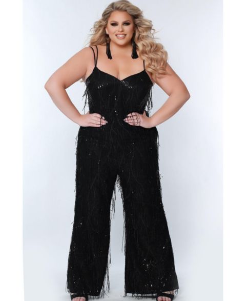 Женский комбинезон Sydney's Closet Sequin Jumpsuit with Fringe, цвет: Raven
