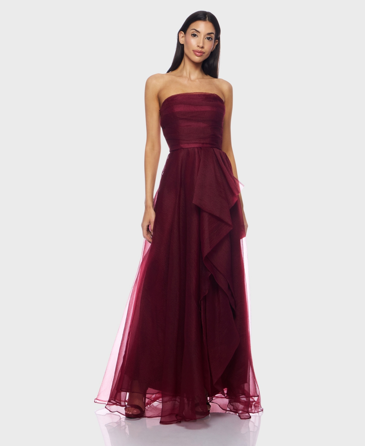 B Darlin Juniors' Asymmetric Drape Strapless Ball Gown, Created For Macy's In Burgundy