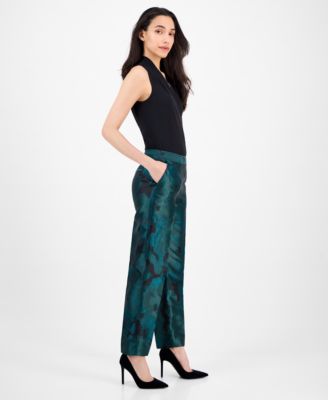 Women's Jacquard Mid-Rise Side-Zip Ankle Pants 