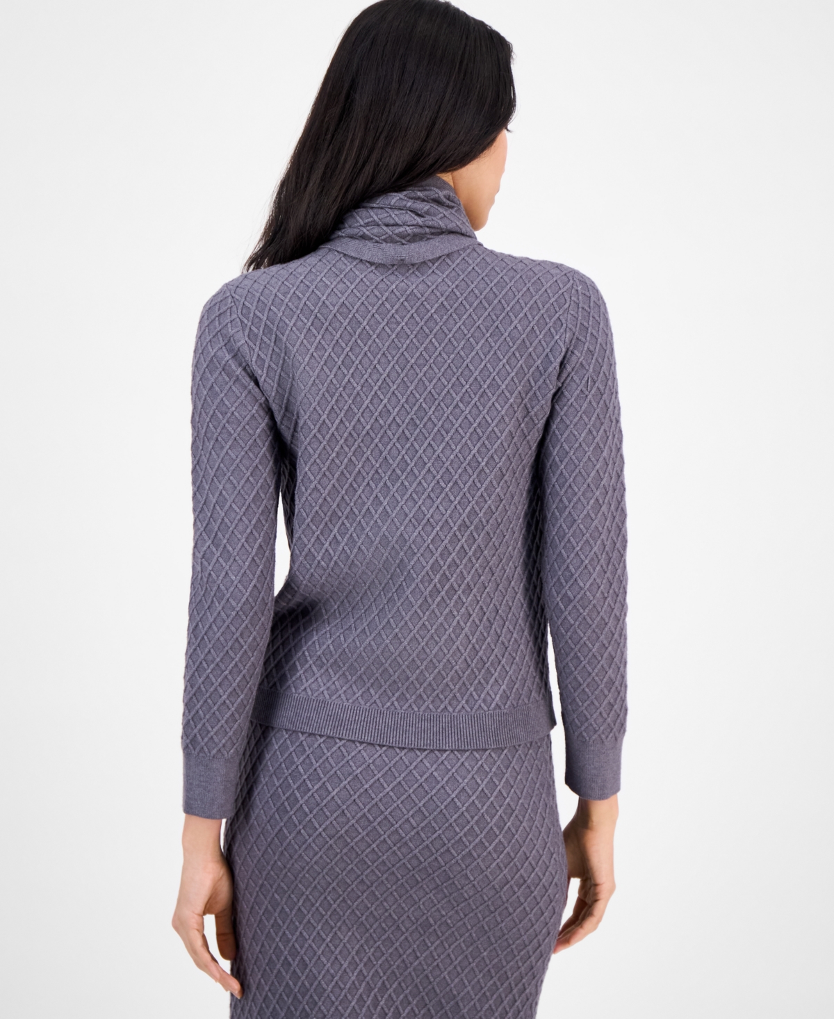 Anne Klein Women's Cable-knit Long-sleeve Scarf Sweater In Blue