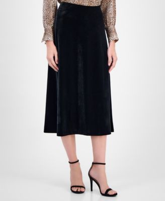 Petite Velvet Flared Midi Skirt